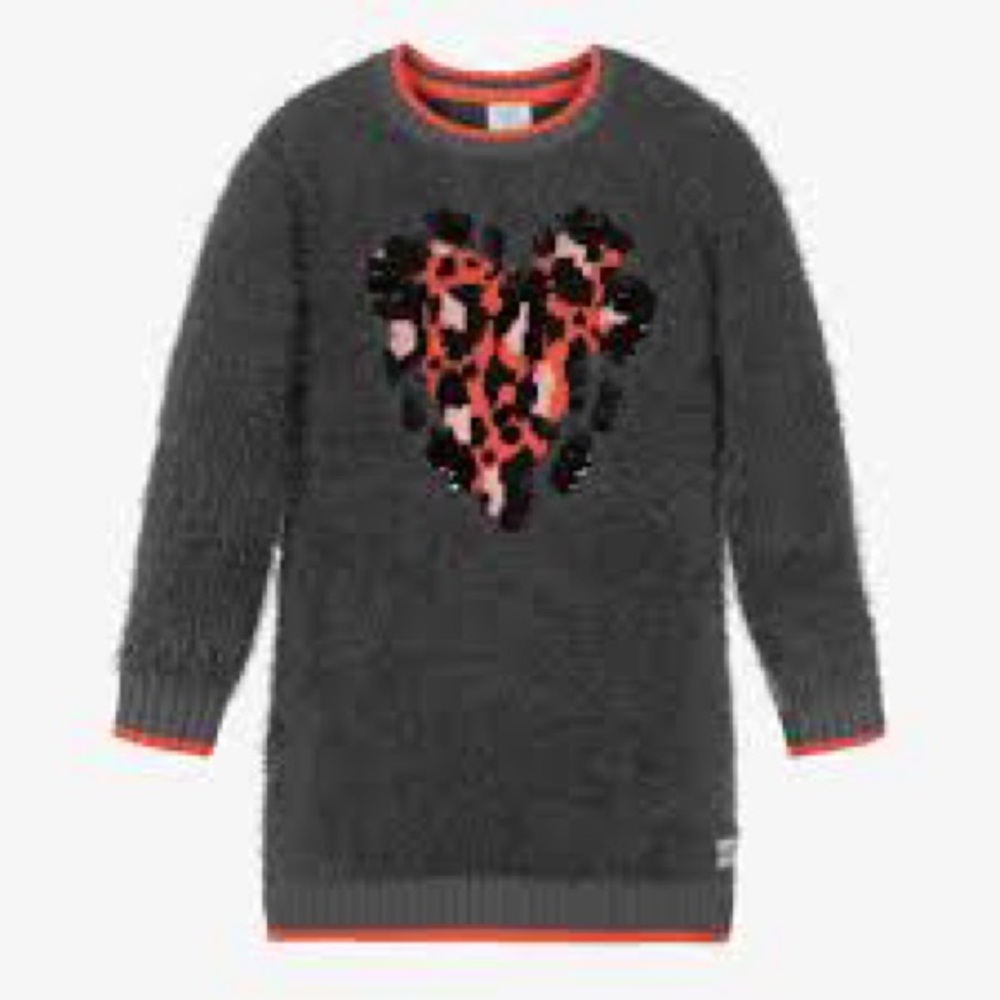 Cozy Gray and Red Heart Sweater Dress